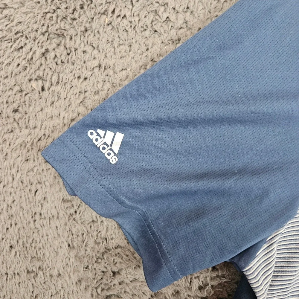Adidas Climachill Mens Large Blue Gray Striped Golf Polo Shirt